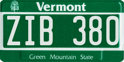 VT license plate ZIB380