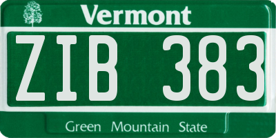 VT license plate ZIB383