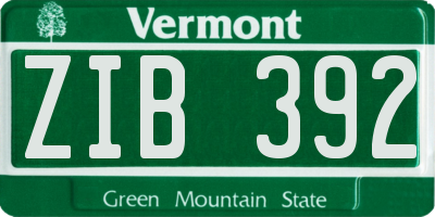 VT license plate ZIB392