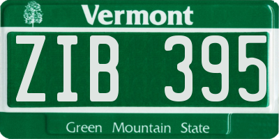 VT license plate ZIB395