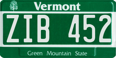 VT license plate ZIB452