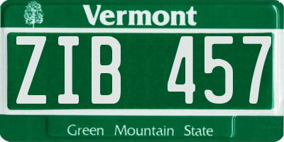 VT license plate ZIB457