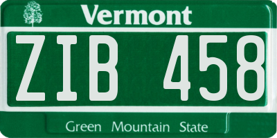 VT license plate ZIB458