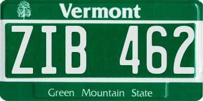 VT license plate ZIB462