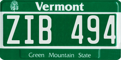 VT license plate ZIB494