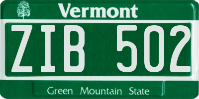 VT license plate ZIB502