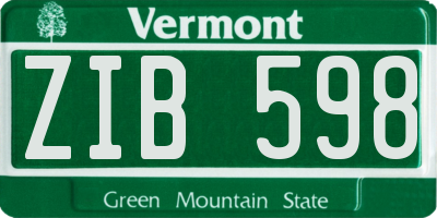 VT license plate ZIB598