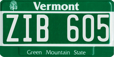 VT license plate ZIB605