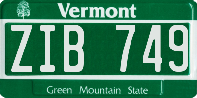 VT license plate ZIB749