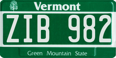 VT license plate ZIB982