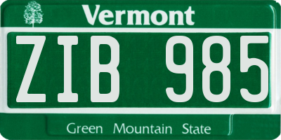 VT license plate ZIB985