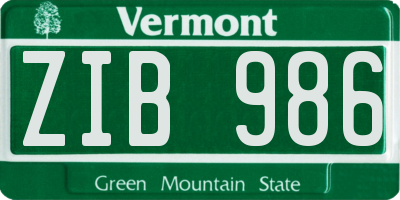 VT license plate ZIB986