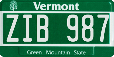 VT license plate ZIB987