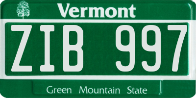 VT license plate ZIB997