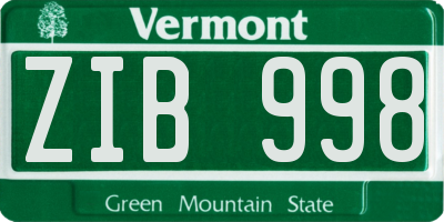 VT license plate ZIB998