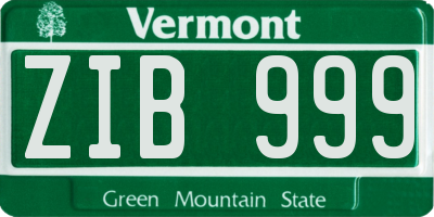 VT license plate ZIB999