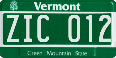 VT license plate ZIC012