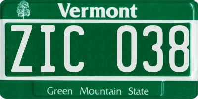 VT license plate ZIC038