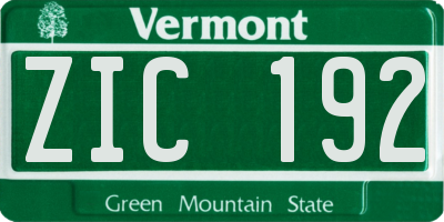 VT license plate ZIC192