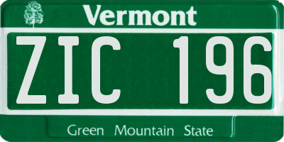 VT license plate ZIC196