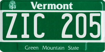 VT license plate ZIC205