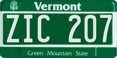 VT license plate ZIC207