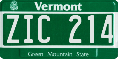VT license plate ZIC214