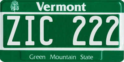 VT license plate ZIC222