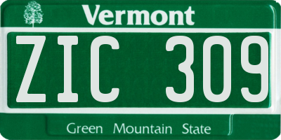 VT license plate ZIC309