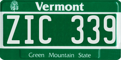 VT license plate ZIC339