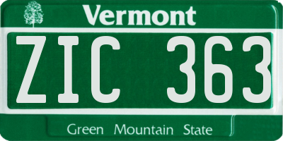 VT license plate ZIC363