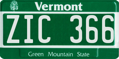 VT license plate ZIC366