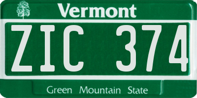 VT license plate ZIC374