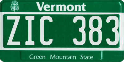 VT license plate ZIC383