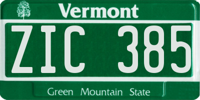 VT license plate ZIC385