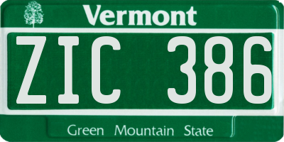 VT license plate ZIC386