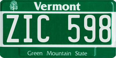 VT license plate ZIC598