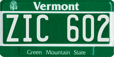 VT license plate ZIC602