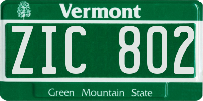 VT license plate ZIC802