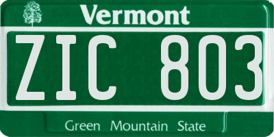VT license plate ZIC803