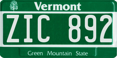 VT license plate ZIC892