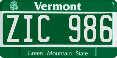 VT license plate ZIC986