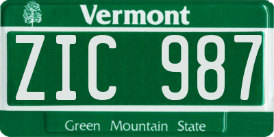 VT license plate ZIC987