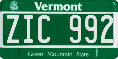 VT license plate ZIC992