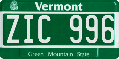 VT license plate ZIC996