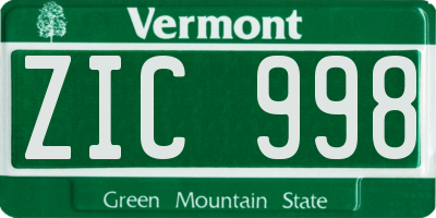 VT license plate ZIC998