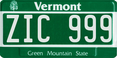 VT license plate ZIC999