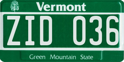 VT license plate ZID036