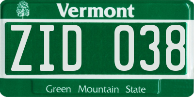 VT license plate ZID038