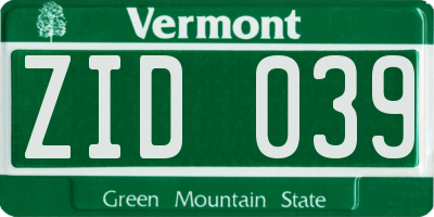 VT license plate ZID039